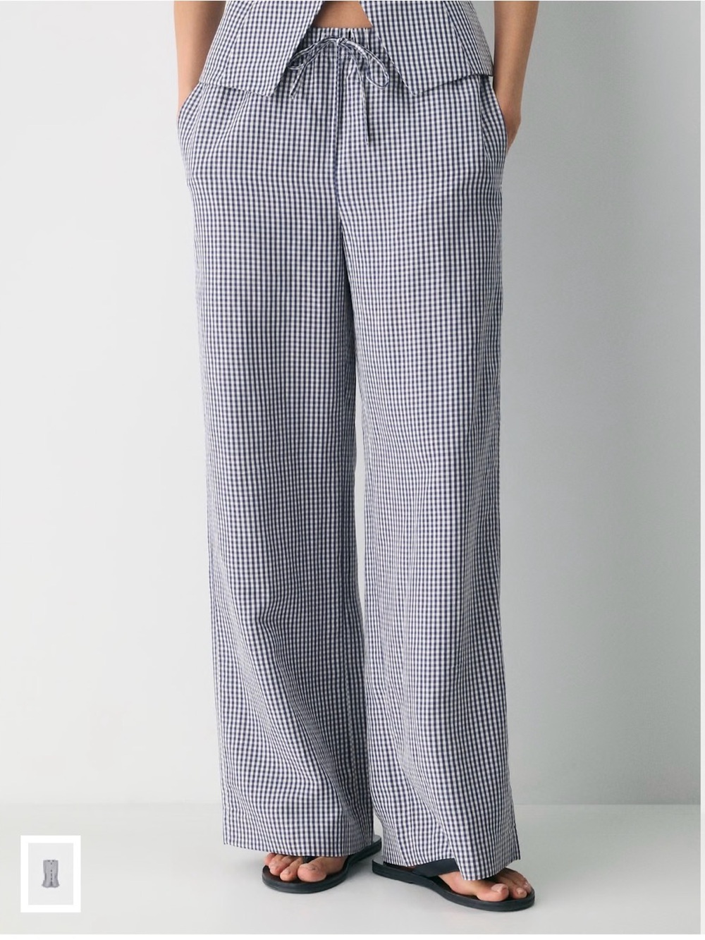 Aritzia Linen Lodge Navy and White Gingham Pants